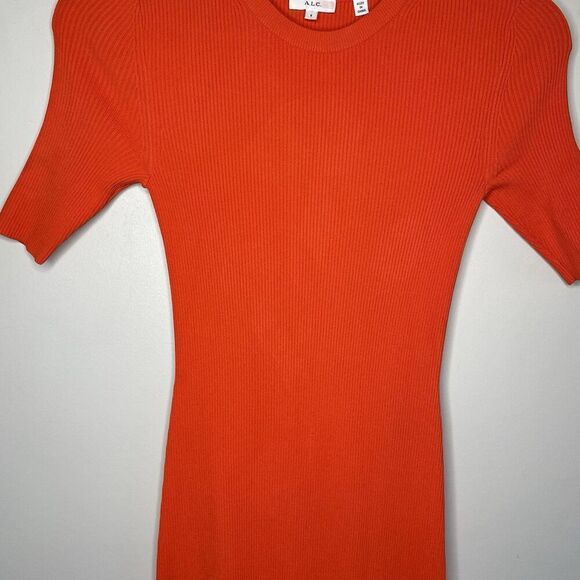 A.L.C. Vance Dress Women Small Orange Stretch Knit Sheath Mini Ruffle Hem - Picture 5 of 13